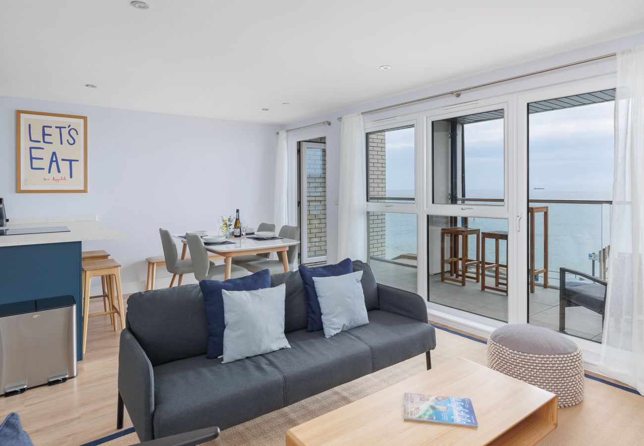 Bright and modern living room with Comfortable seating at Culvers Sands holiday apartment