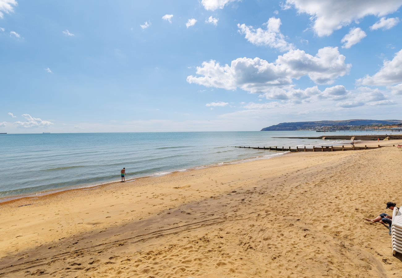 Sandy beach and sea at Sandown Bay on the Isle of Wight.