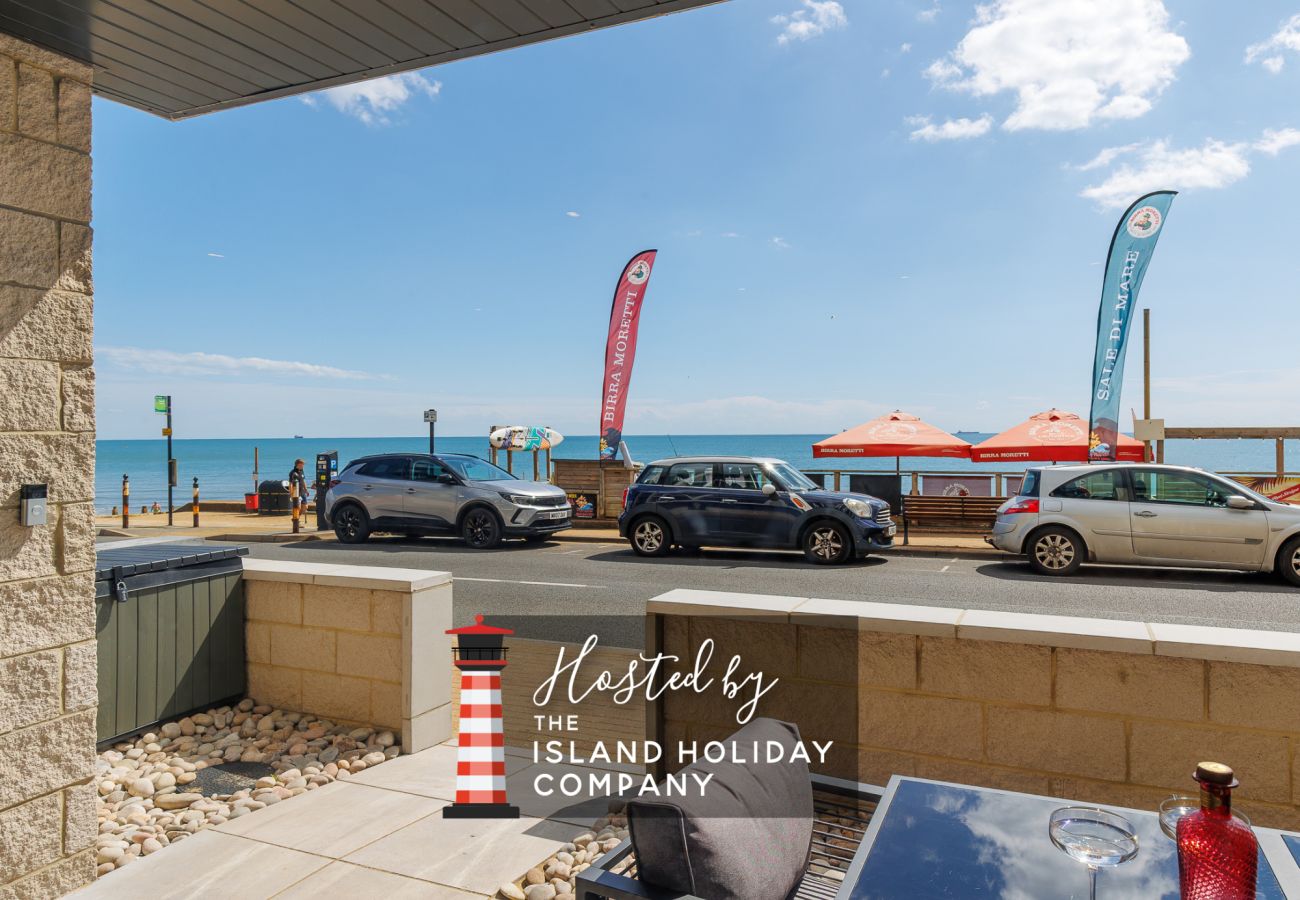 Views of the sea and Sandown Bay from the patio at Hummingbird, Sandown.