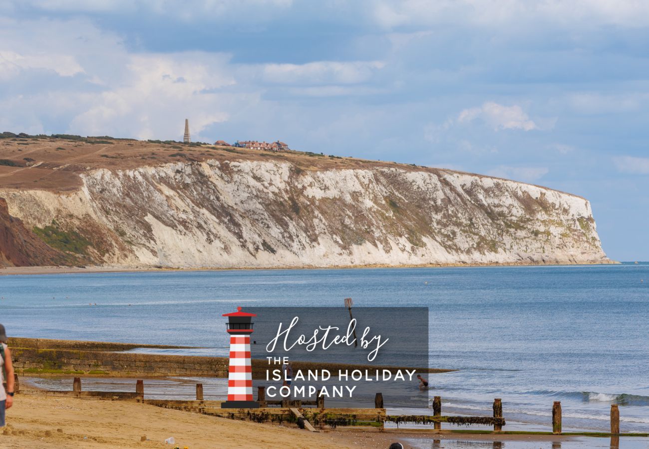 Sandy beach and sea at Sandown Bay on the Isle of Wight.